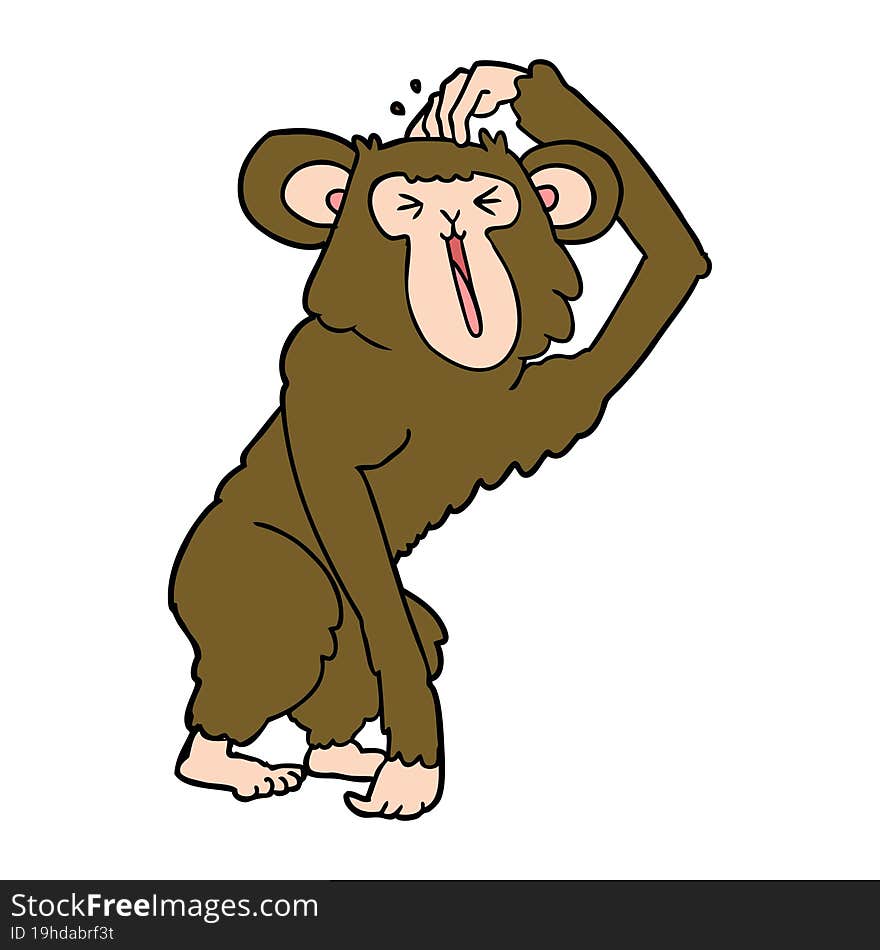 cartoon chimp scratching head. cartoon chimp scratching head