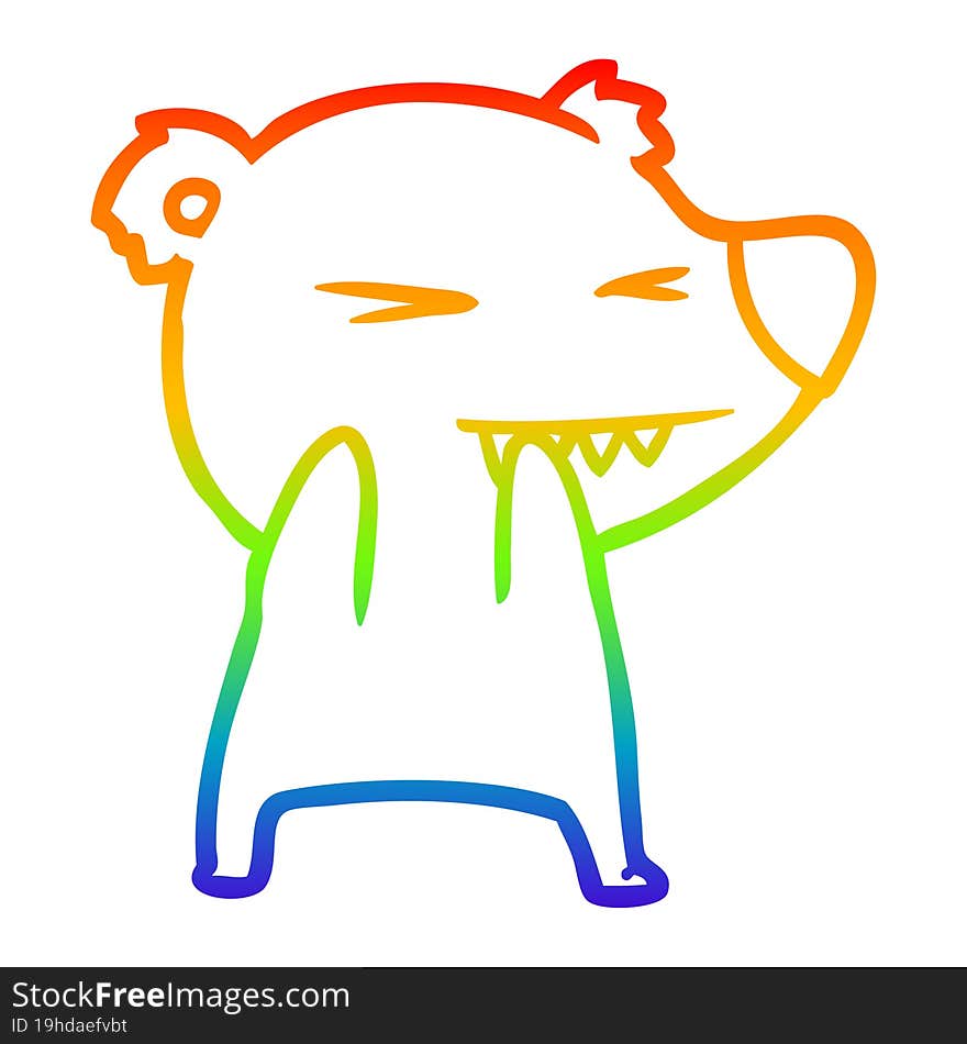 rainbow gradient line drawing of a angry bear cartoon