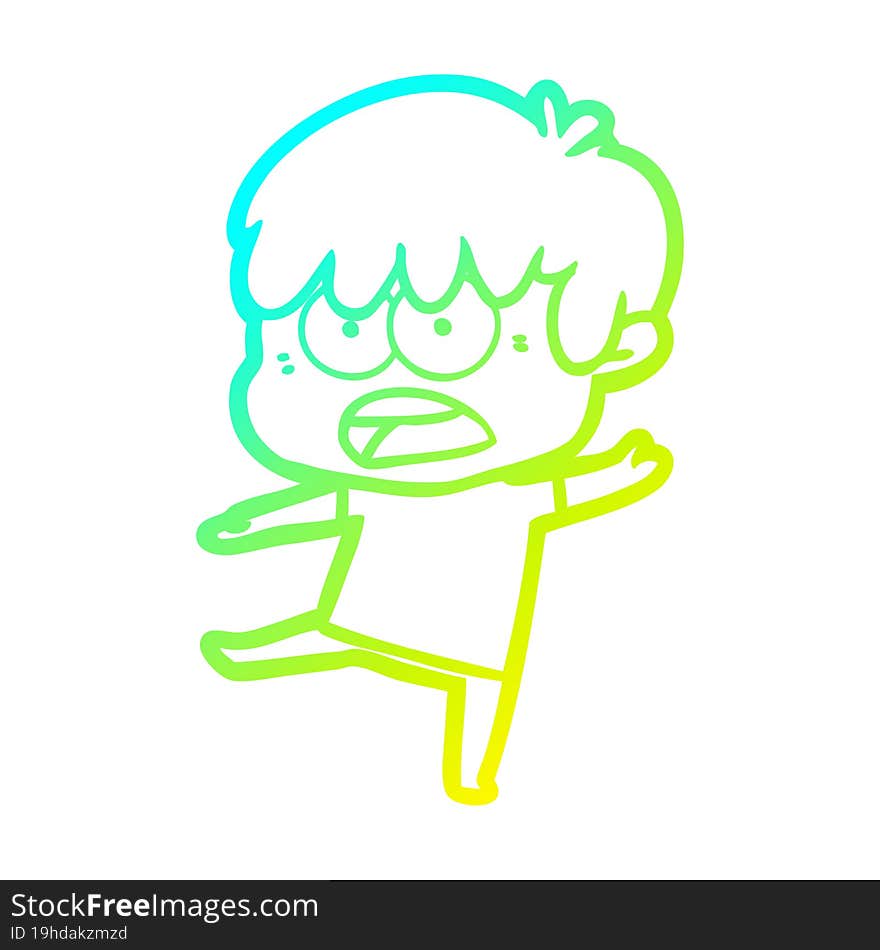 Cold Gradient Line Drawing Worried Cartoon Boy