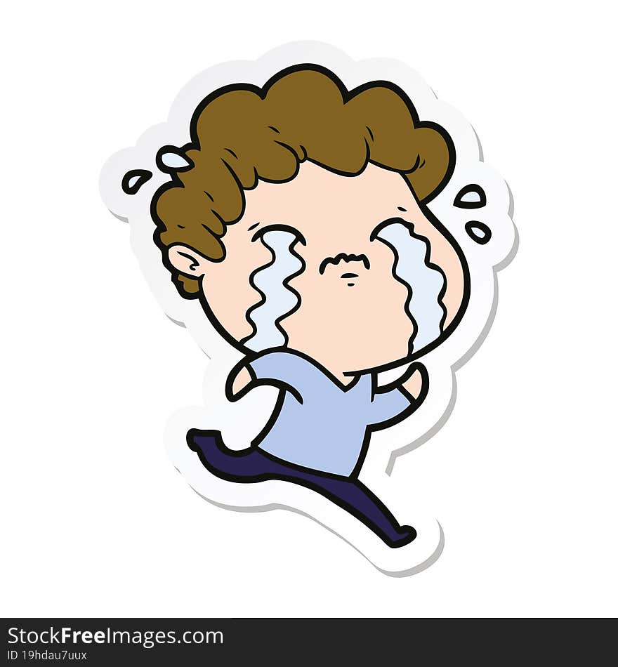 sticker of a cartoon man crying