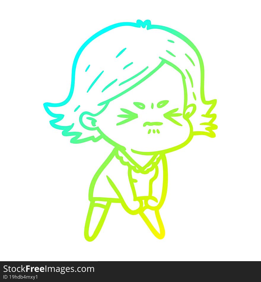 cold gradient line drawing of a cartoon angry woman