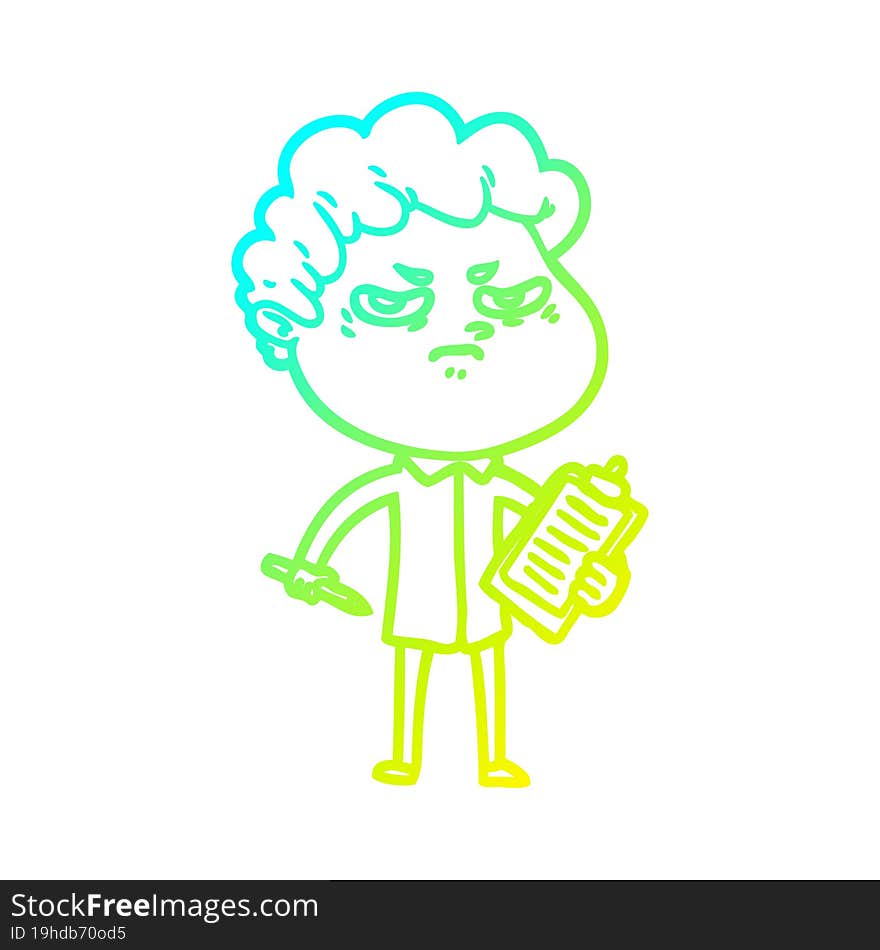 cold gradient line drawing cartoon angry man