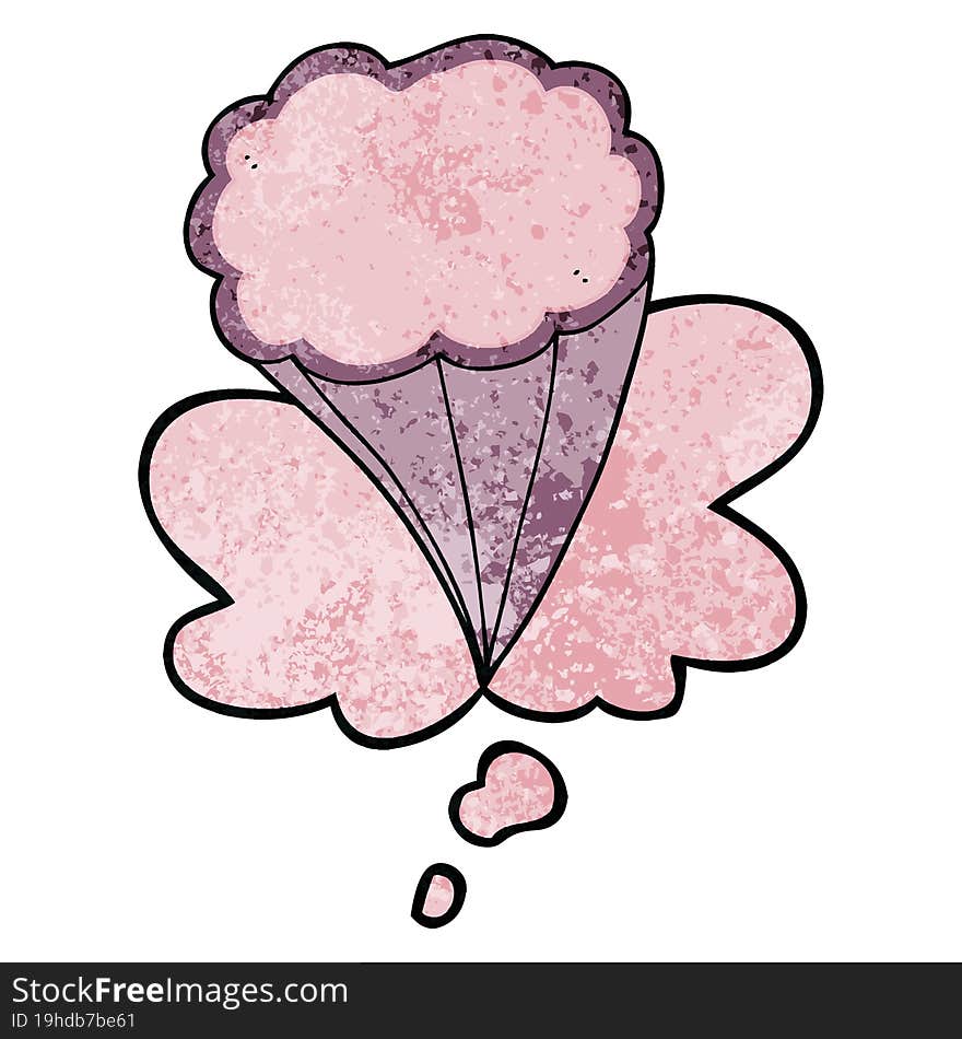 cartoon decorative cloud and thought bubble in grunge texture pattern style