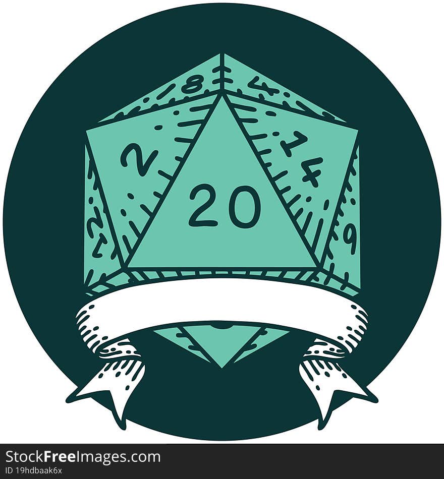 natural 20 critical hit D20 dice roll icon