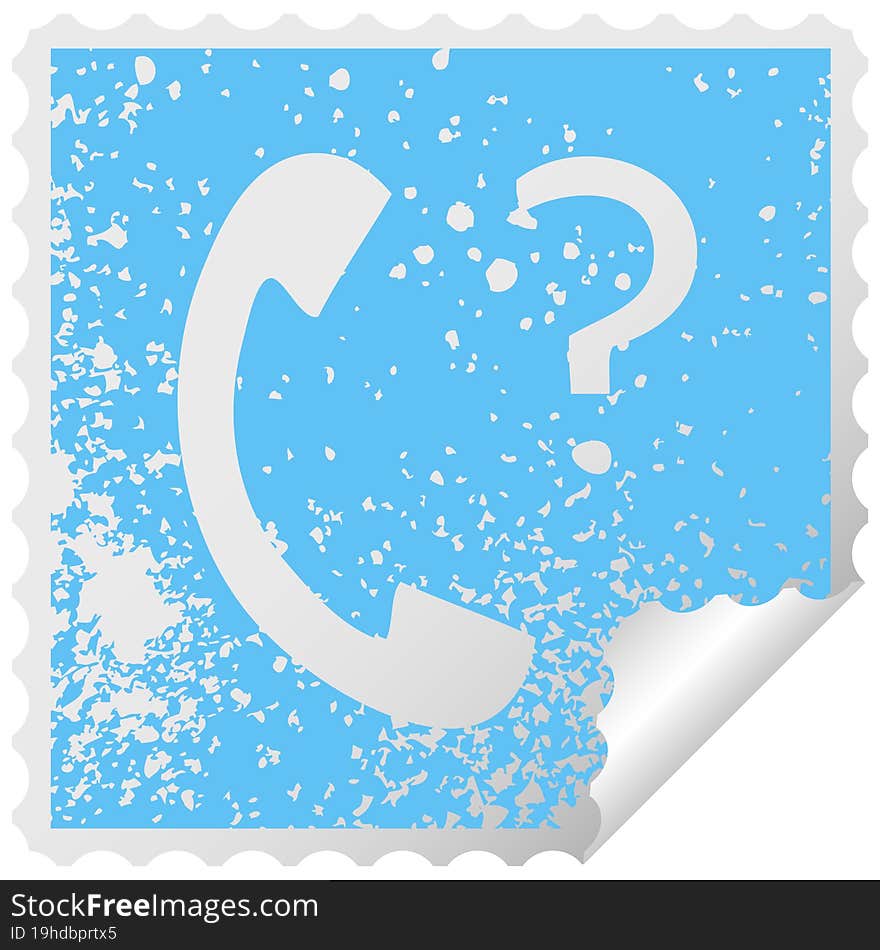 Distressed Square Peeling Sticker Symbol Telephone Receiver With Question Mark