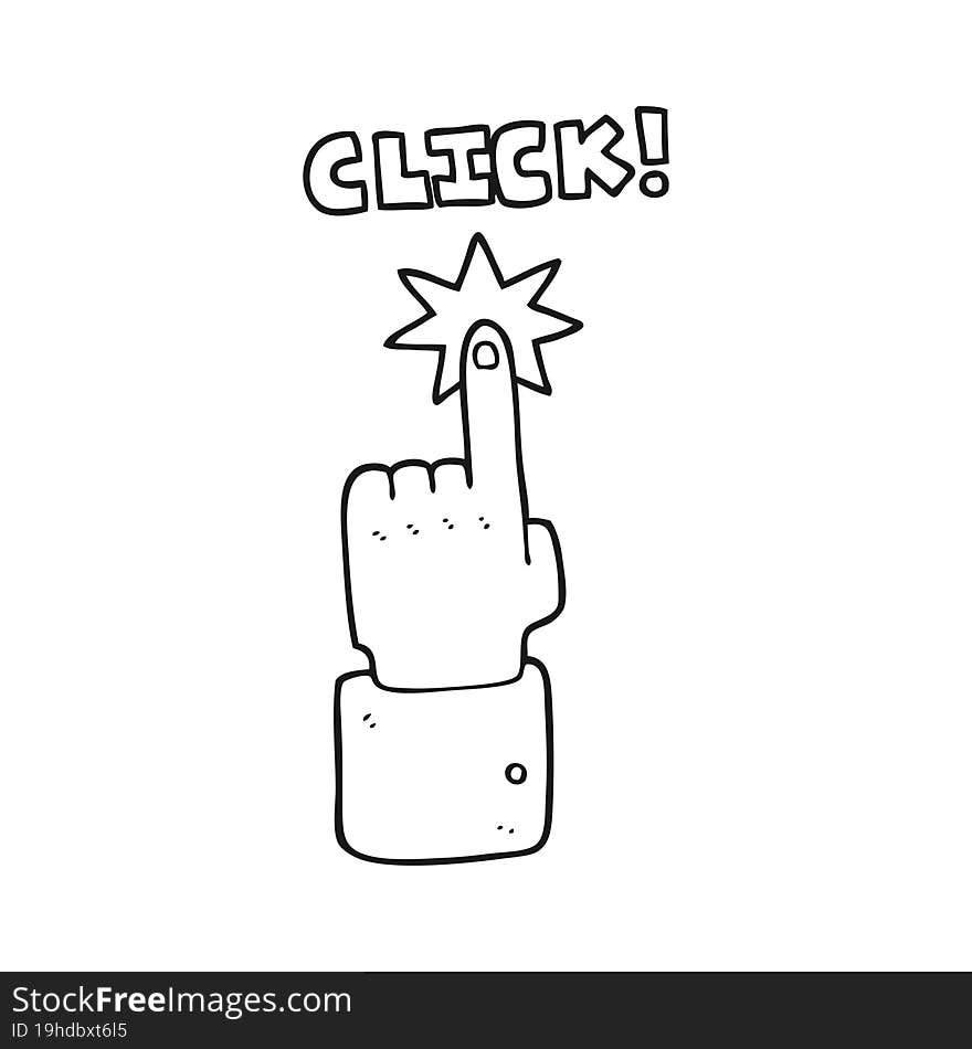 black and white cartoon click sign with finger