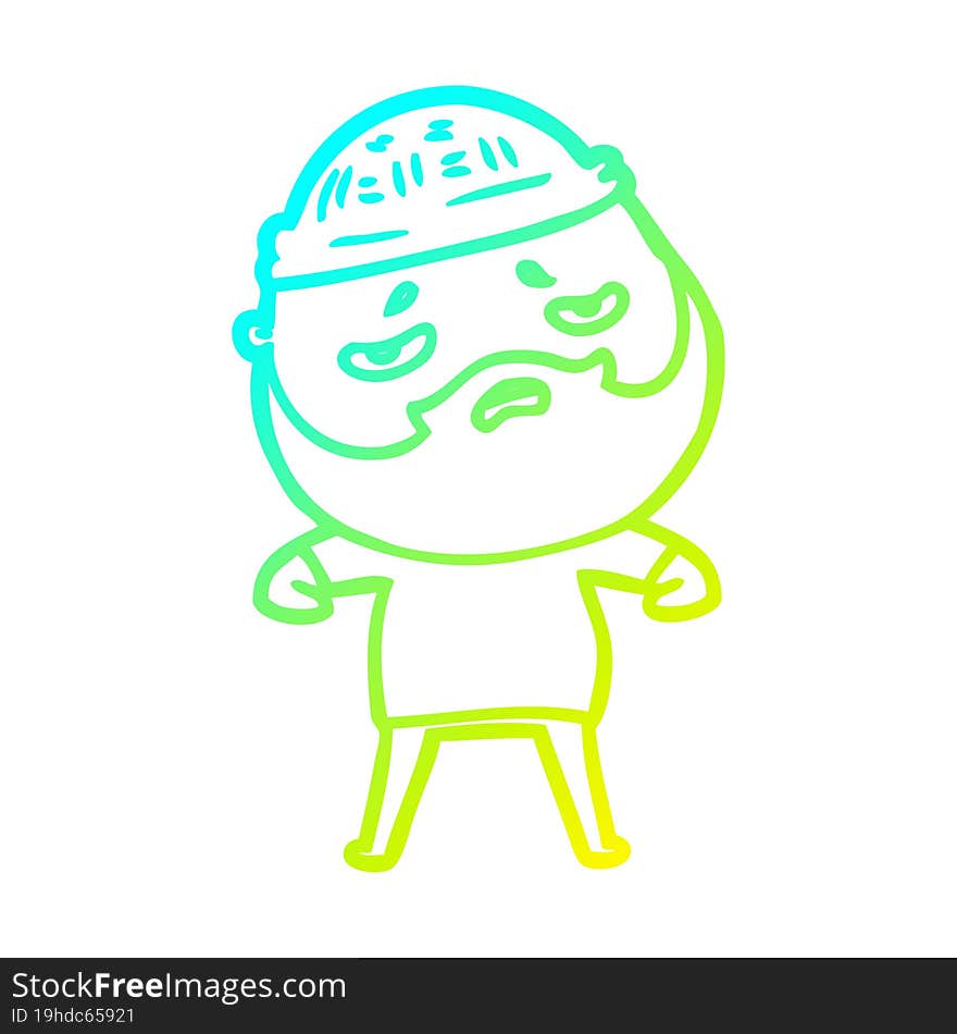 cold gradient line drawing cartoon worried man with beard