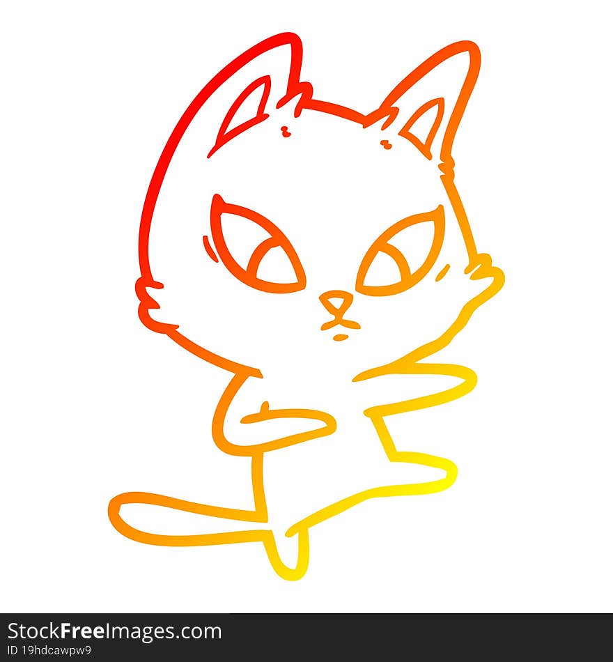 warm gradient line drawing of a confused cartoon cat