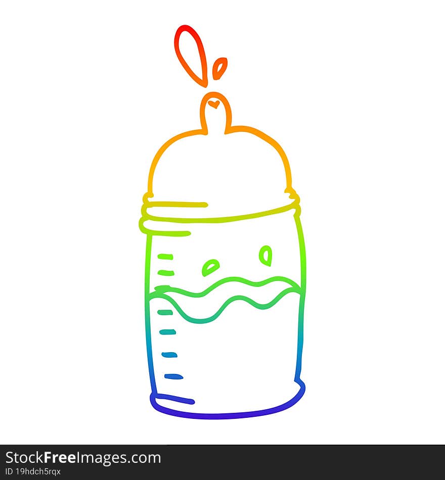 rainbow gradient line drawing cartoon baby bottle