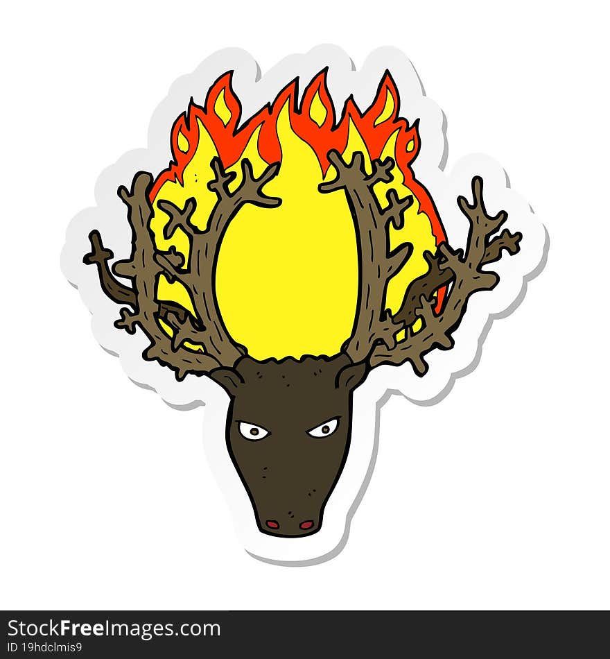 sticker of a cartoon stag head fire symbol