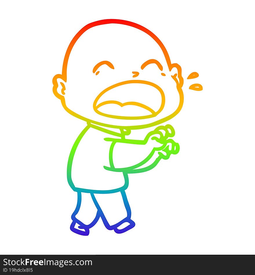 rainbow gradient line drawing cartoon shouting bald man