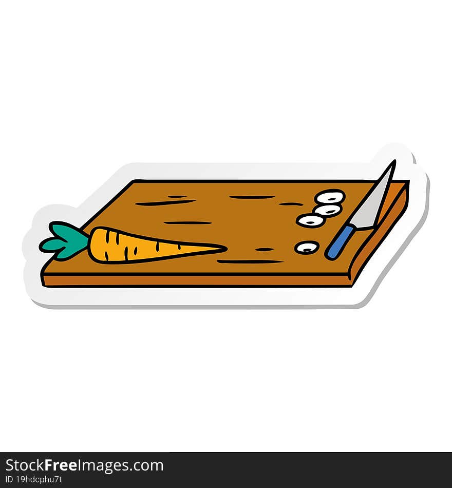 Sticker Cartoon Doodle Of Vegetable Chopping Board