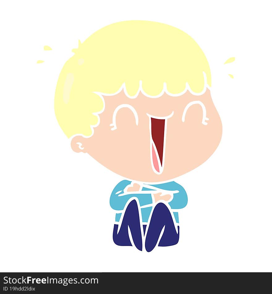 laughing flat color style cartoon man