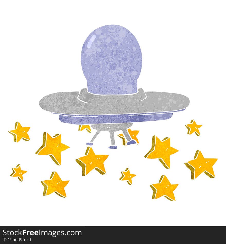 freehand retro cartoon flying saucer