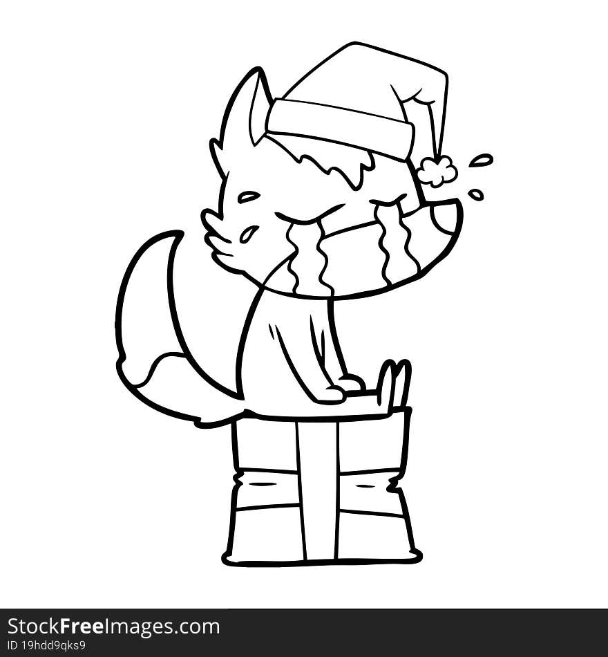 cartoon crying christmas wolf. cartoon crying christmas wolf