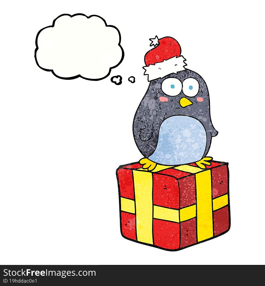 Thought Bubble Textured Cartoon Christmas Penguin