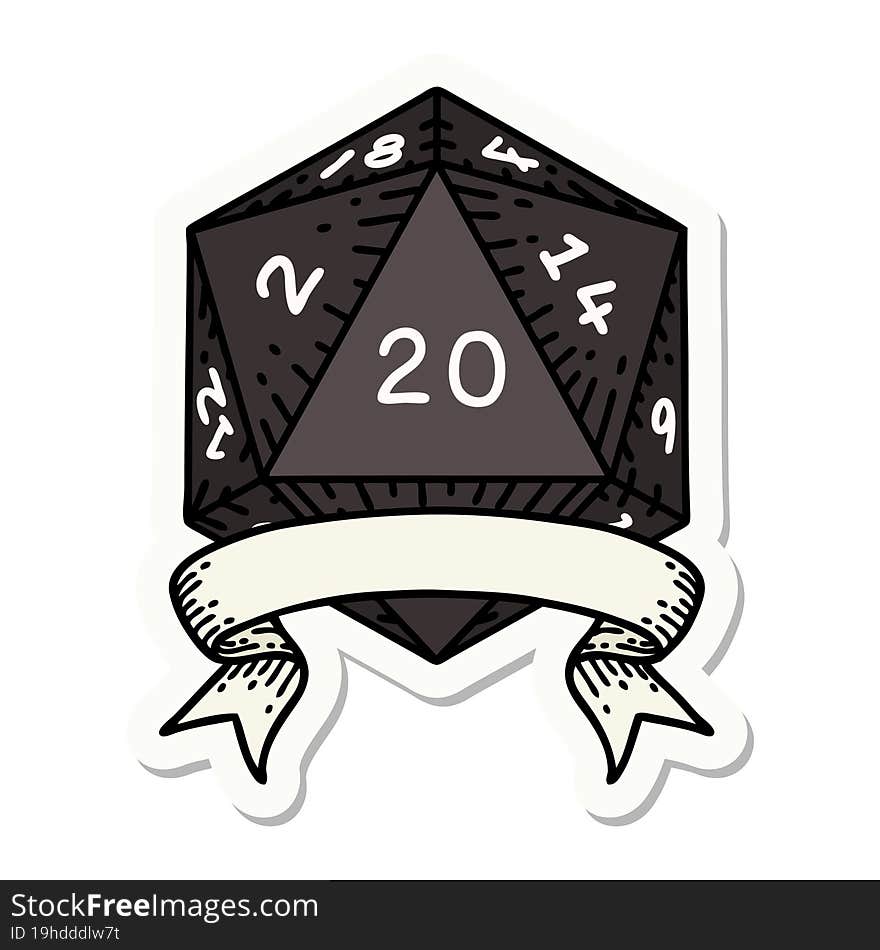 natural 20 critical hit D20 dice roll sticker