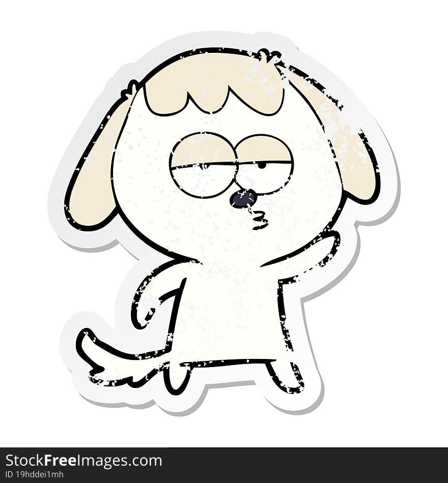 distressed sticker of a cartoon bored dog