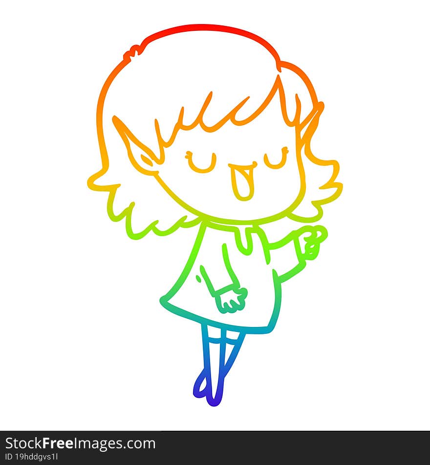 rainbow gradient line drawing cartoon elf girl