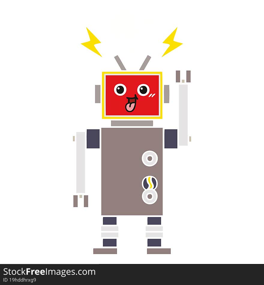 Flat Color Retro Cartoon Crazed Robot