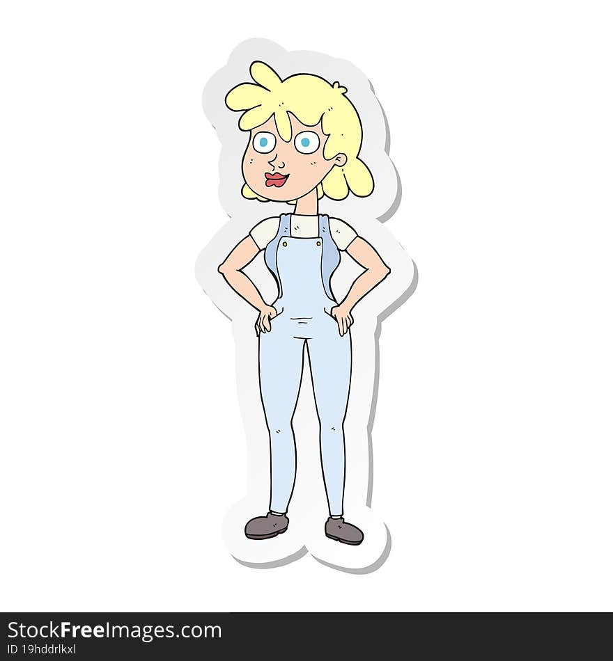 Sticker Of A Cartoon Farmer Girl