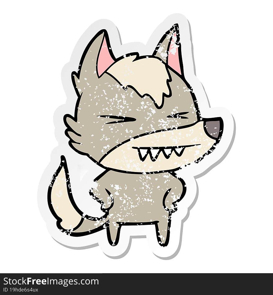 distressed sticker of a angry wolf cartoon