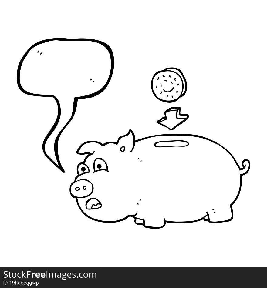 freehand drawn speech bubble cartoon piggy bank