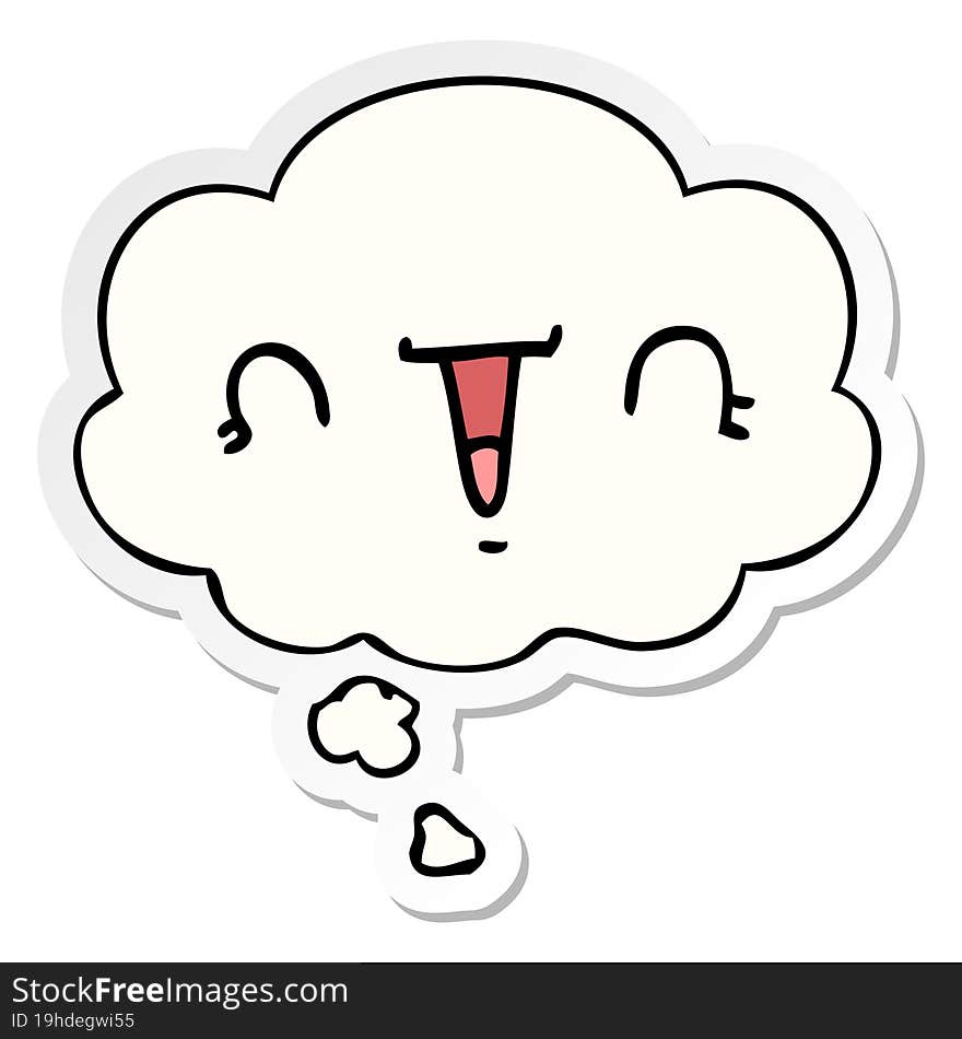 happy cartoon face with thought bubble as a printed sticker