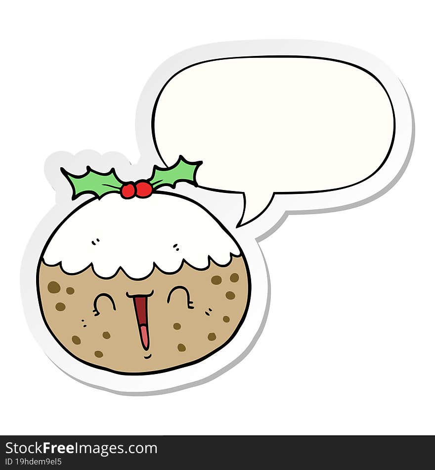 cute cartoon christmas pudding and speech bubble sticker