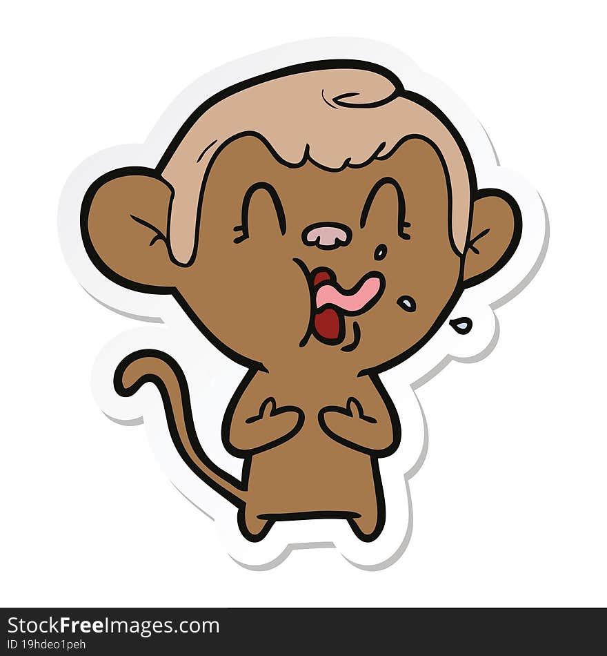 sticker of a crazy cartoon monkey