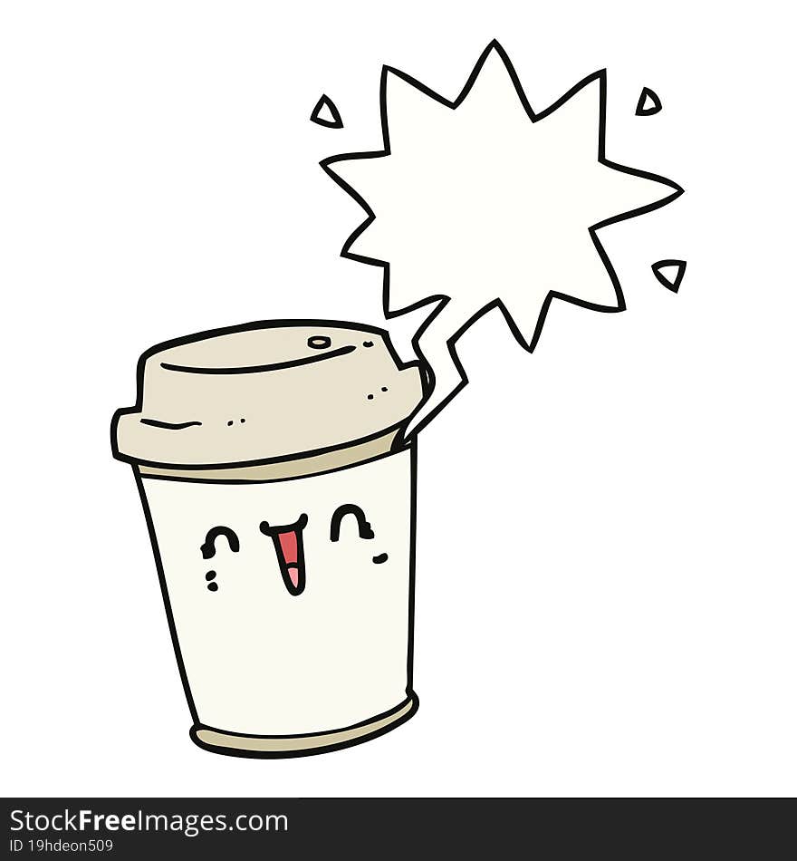 cartoon take out coffee with speech bubble. cartoon take out coffee with speech bubble