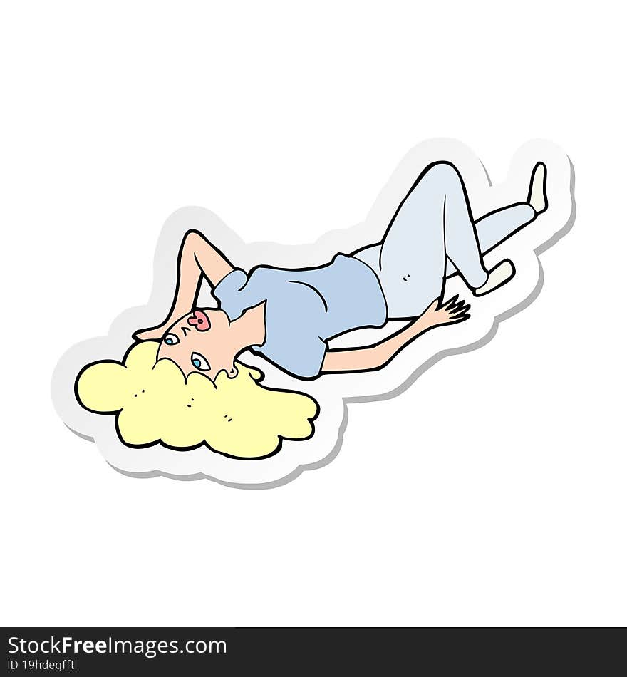 sticker of a cartoon woman lying on floor