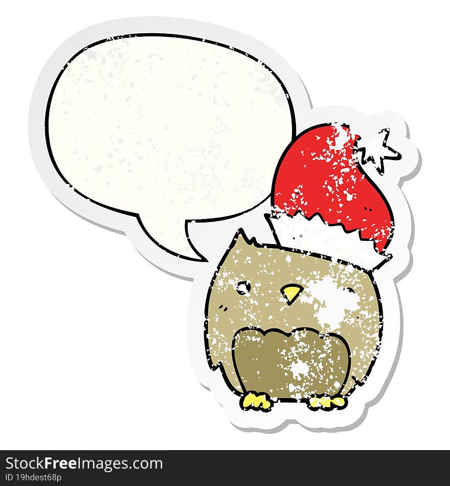 cute christmas owl and speech bubble distressed sticker