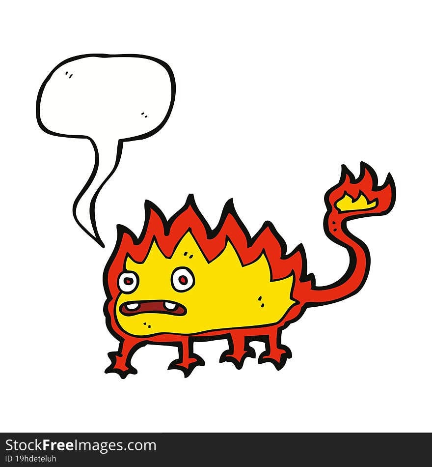 Cartoon Little Fire Demon With Speech Bubble