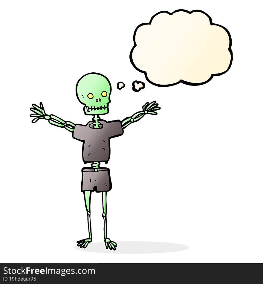 Cartoon Skeleton In Clothes With Thought Bubble