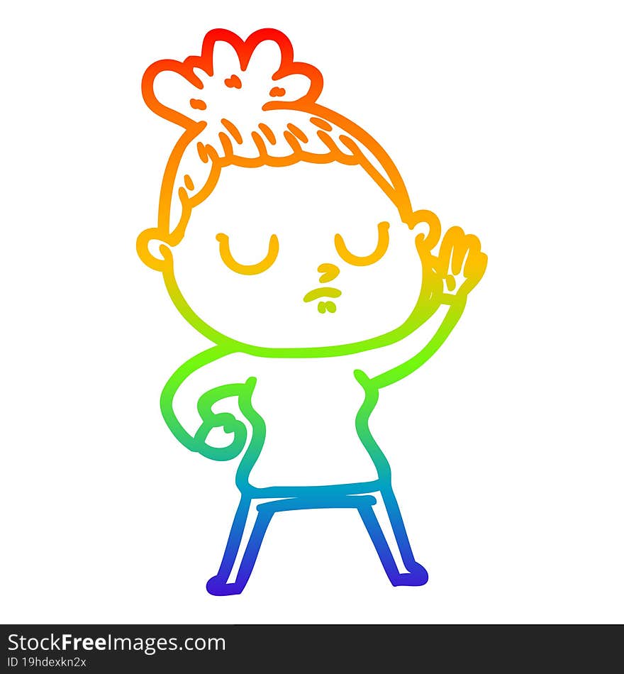 rainbow gradient line drawing of a cartoon calm woman