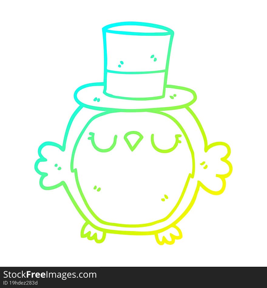 cold gradient line drawing cartoon owl wearing top hat