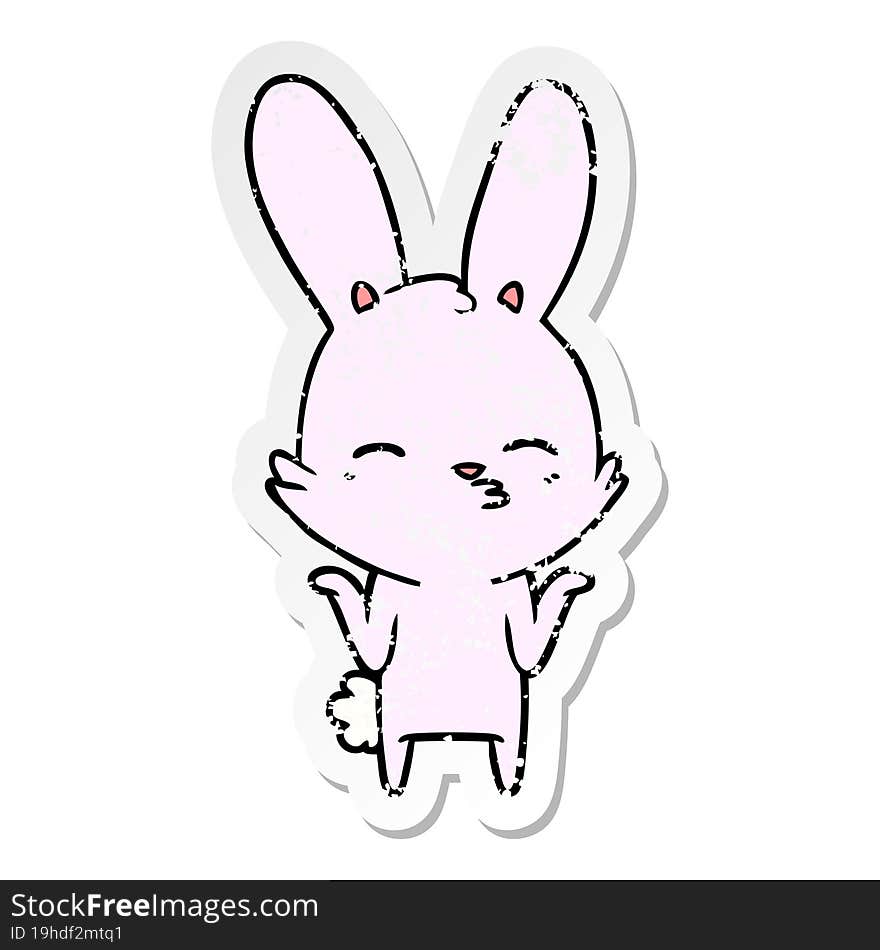 Distressed Sticker Of A Curious Bunny Cartoon