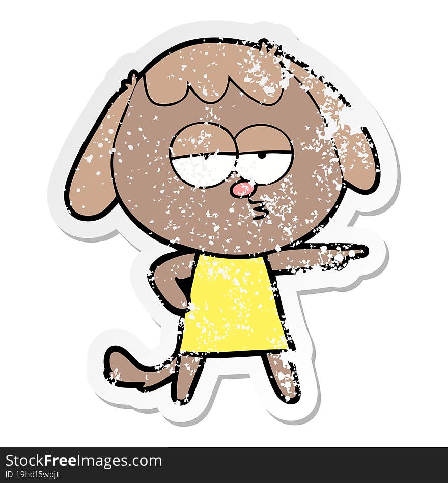 distressed sticker of a cartoon bored dog