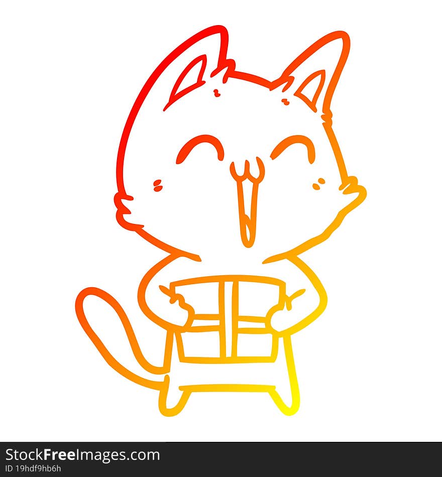 warm gradient line drawing of a happy cartoon cat