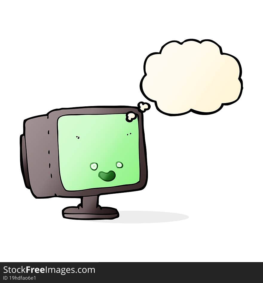 cartoon computer screen with thought bubble