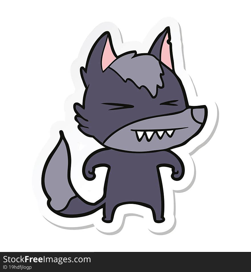 sticker of a angry wolf cartoon