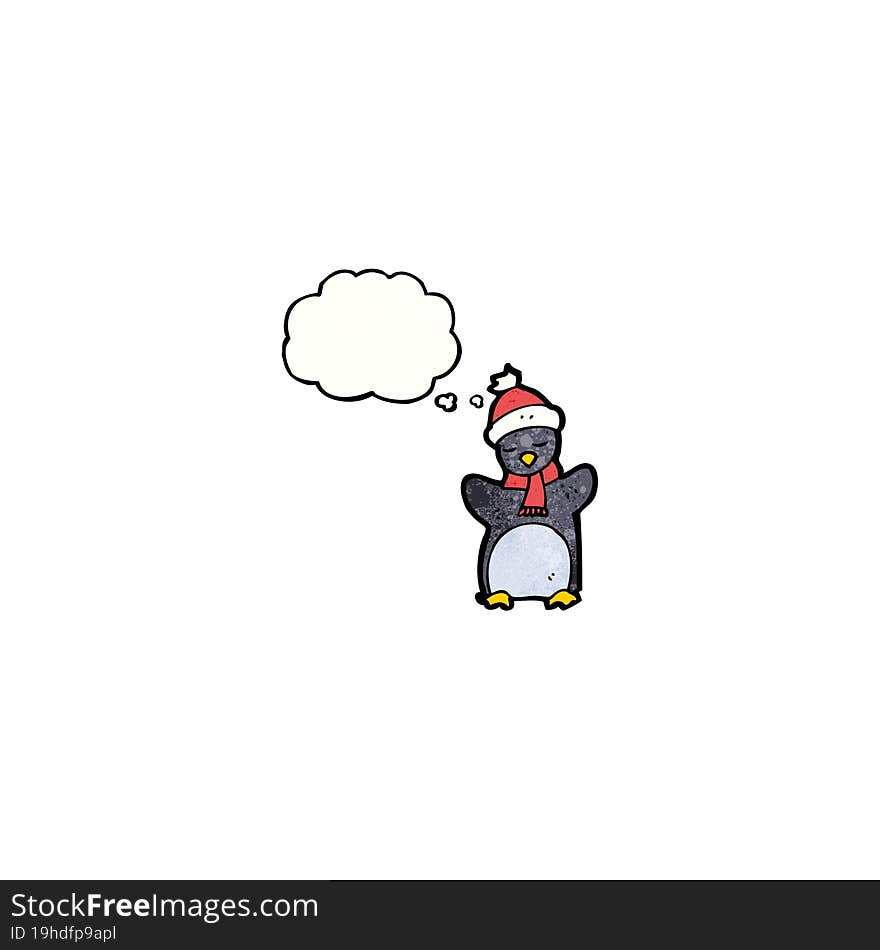 funny penguin cartoon with thought bubble