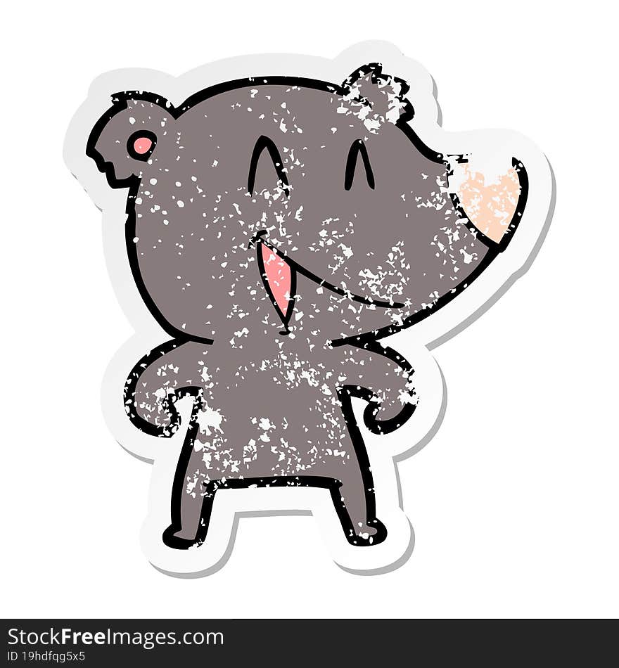 distressed sticker of a laughing bear cartoon