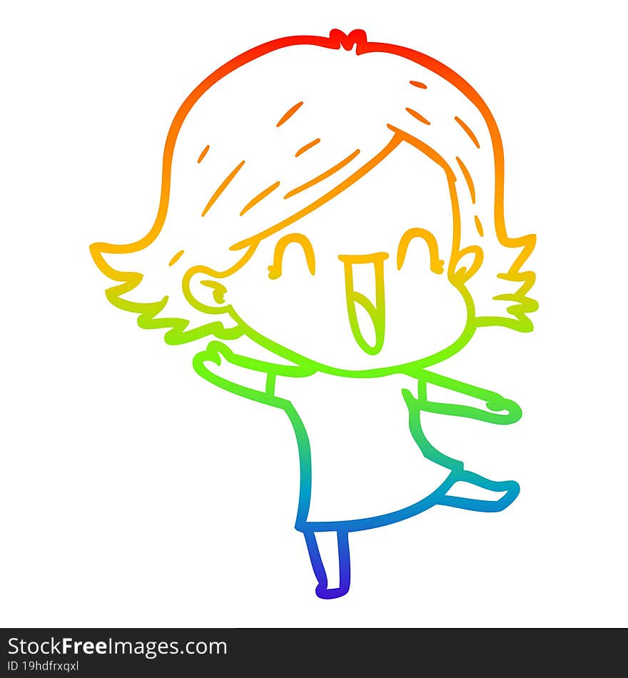 Rainbow Gradient Line Drawing Cartoon Laughing Woman