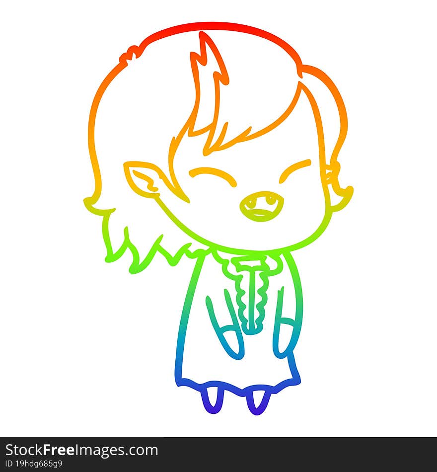 rainbow gradient line drawing cartoon laughing vampire girl