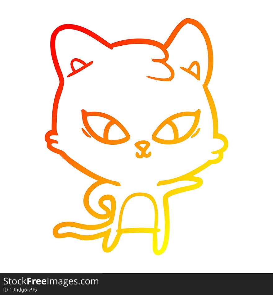 warm gradient line drawing of a cute cartoon cat