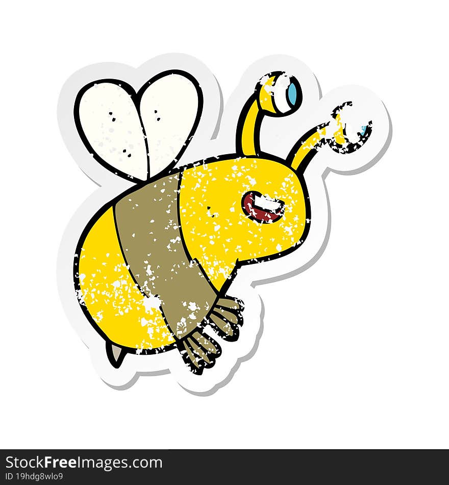 retro distressed sticker of a cartoon happy bee