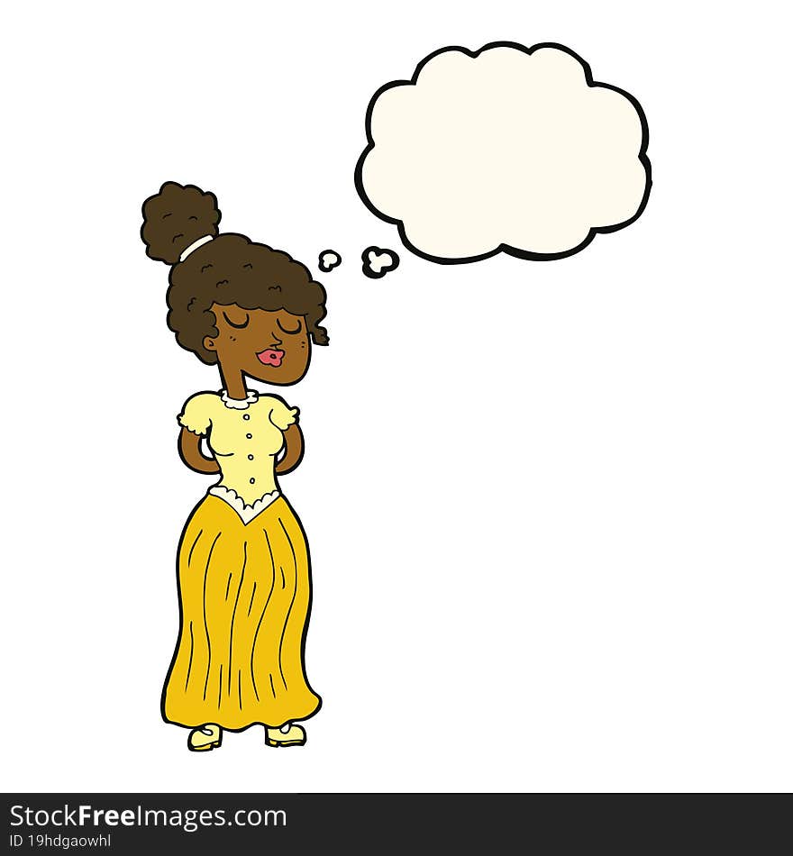 cartoon pretty victorian woman with thought bubble