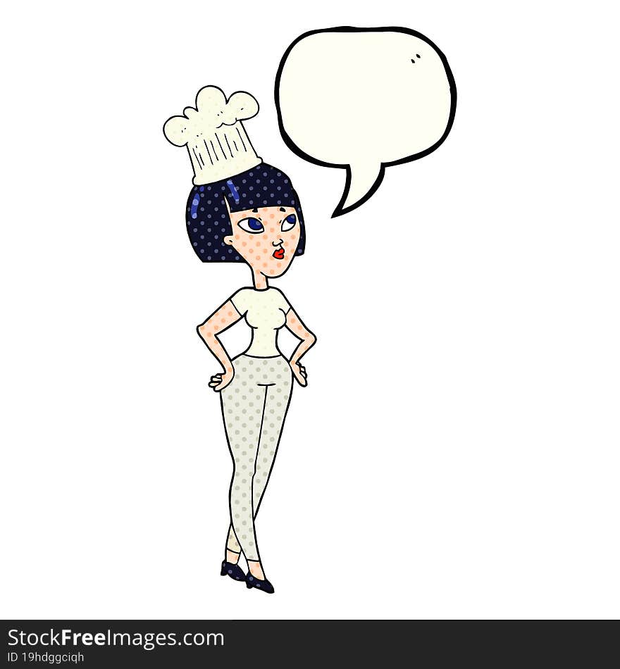 freehand drawn comic book speech bubble cartoon female chef. freehand drawn comic book speech bubble cartoon female chef